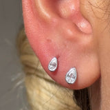 Pear Gemstone Flat Back Stud Earrings Bezel Set in Solid 14k White Gold