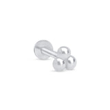 Trinity Beaded Cluster Flat Back Stud Earrings in Solid 14k White Gold