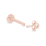 Trinity Beaded Cluster Flat Back Stud Earrings in Solid 14k Rose Gold