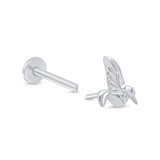 Hummingbird Flat Back Stud Earrings in Solid 14k White Gold
