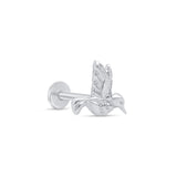 Hummingbird Flat Back Stud Earrings in Solid 14k White Gold