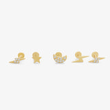 Diamond Pavé Crescent Moon Flat Back Stud Earrings in Solid 14k Yellow Gold