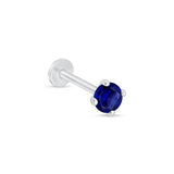 Blue Sapphire Cartilage Flat Back Stud Earrings in Solid 14k White Gold