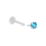 Blue Topaz Cartilage Flat Back Stud Earrings in Solid 14k White Gold