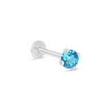 Blue Topaz Cartilage Flat Back Stud Earrings in Solid 14k White Gold