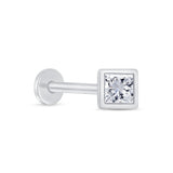 Princess Cut Gemstone Flat Back Stud Earrings Bezel Set in Solid 14k White Gold