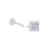 Princess Cut Gemstone Flat Back Stud Earrings Bezel Set in Solid 14k White Gold