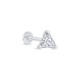 Triangle Cut Cubic Zirconia Flat Back Stud Earrings in Solid 14k White Gold