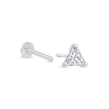 Triangle Cut Cubic Zirconia Flat Back Stud Earrings in Solid 14k White Gold