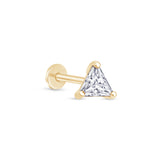 Triangle Cut Gemstone Flat Back Stud Earrings in Solid 14k Yellow Gold