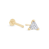 Triangle Cut Gemstone Flat Back Stud Earrings in Solid 14k Yellow Gold