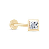 Princess Cut Gemstone Flat Back Stud Earrings Bezel Set Solid 14k Yellow Gold