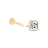Princess Cut Gemstone Flat Back Stud Earrings Bezel Set Solid 14k Yellow Gold