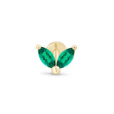 Emerald Double Marquise Flat Back Stud Earrings in Solid 14k Yellow Gold