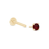 Garnet Cartilage Flat Back Stud Earrings in Solid 14k Yellow Gold