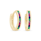 Multicolor Huggie Earring in Solid 14k Yellow Gold