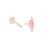 Beaded Marquise Opal Evil Eye Flat Back Stud Earrings in Solid 14k Rose Gold