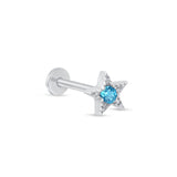 Blue Topaz Star Flat Back Stud Earrings Milgrain Set in Solid 14k White Gold