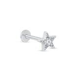 Gemstone Star Flat Back Stud Earrings Milgrain Set in Solid 14k White Gold
