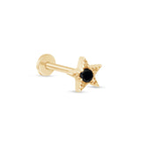 Black Onyx Star Flat Back Stud Earrings Milgrain Set in Solid 14k Yellow Gold
