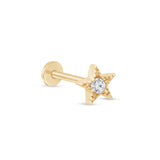 Gemstone Star Flat Back Stud Earrings Milgrain Set in Solid 14k Yellow Gold