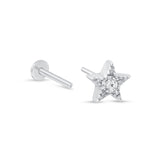 Gemstone Star Flat Back Stud Earrings Milgrain Set in Solid 14k White Gold