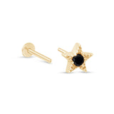 Black Onyx Star Flat Back Stud Earrings Milgrain Set in Solid 14k Yellow Gold