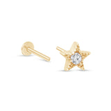 Gemstone Star Flat Back Stud Earrings Milgrain Set in Solid 14k Yellow Gold