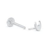 Crescent Moon Flat Back Stud Earrings in Solid 14k White Gold