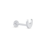Crescent Moon Flat Back Stud Earrings in Solid 14k White Gold