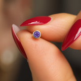 Round Amethyst Flat Back Stud Earrings Bezel Set in Solid 14k Yellow Gold