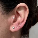 Trinity Beaded Cluster Flat Back Stud Earrings in Solid 14k Yellow Gold