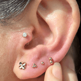 Trinity Beaded Cluster Flat Back Stud Earrings in Solid 14k Yellow Gold