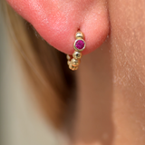 Ruby Beaded Hoop in Solid 14k Yellow Gold
