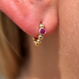 Ruby Beaded Hoop in Solid 14k Yellow Gold