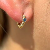 Blue Topaz Beaded Hoop in Solid 14k Yellow Gold