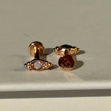 Beaded Marquise Opal Evil Eye Flat Back Stud Earrings in Solid 14k Rose Gold