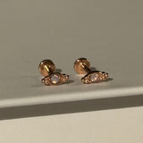 Beaded Marquise Opal Evil Eye Flat Back Stud Earrings in Solid 14k Rose Gold