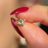 Blue Topaz Bee Flat Back Stud Earrings in Solid 14k Yellow Gold