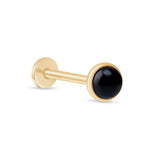 Round Cabochon Black Onyx Flat Back Stud Earrings Bezel Set in Solid 14k Yellow Gold