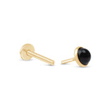Round Cabochon Black Onyx Flat Back Stud Earrings Bezel Set in Solid 14k Yellow Gold