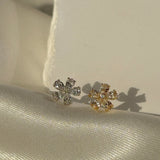 Blooming Flower Flat Back Stud Earrings in Solid 14k White Gold