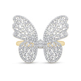 Baguette Diamond Butterfly Ring in Solid 14k Yellow Gold