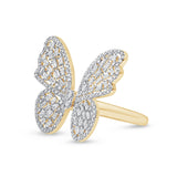 Baguette Diamond Butterfly Ring in Solid 14k Yellow Gold