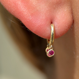 Ruby Charm Hoop in Solid 14k Yellow Gold