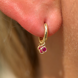Ruby Charm Hoop in Solid 14k Yellow Gold