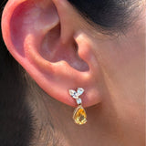 Pear Cut Citrine and Sapphire Dangle Earrings in Solid 10k Yellow Gold