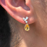 Pear Cut Citrine and Sapphire Dangle Earrings in Solid 10k Yellow Gold