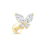 Fluttering Butterfly Flat Back Stud Earrings in Solid 14k Yellow Gold