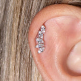 Marquise Wing Ear Climber Flat Back Stud Earrings in Solid 14k White Gold